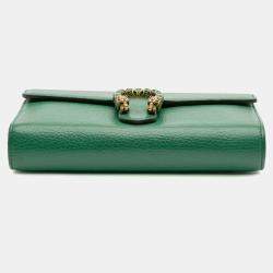 Pre Owned Gucci Green Mini Leather Dionysus Wallet on Chain