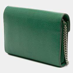 Pre Owned Gucci Green Mini Leather Dionysus Wallet on Chain