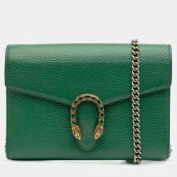 Pre Owned Gucci Green Mini Leather Dionysus Wallet on Chain