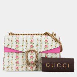 Pre Owned Gucci Beige Pink White Limited Edition Small Calfskin Floral Print Dionysus Shoulder Bag