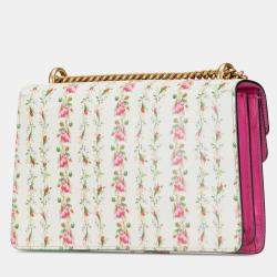 Pre Owned Gucci Beige Pink White Limited Edition Small Calfskin Floral Print Dionysus Shoulder Bag
