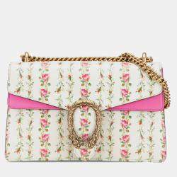 Pre Owned Gucci Beige Pink White Limited Edition Small Calfskin Floral Print Dionysus Shoulder Bag