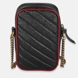 Pre Owned Gucci Red/Black Calfskin Matelasse Mini GG Marmont Crossbody Bag