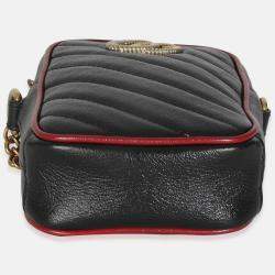 Pre Owned Gucci Red/Black Calfskin Matelasse Mini GG Marmont Crossbody Bag