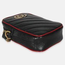 Pre Owned Gucci Red/Black Calfskin Matelasse Mini GG Marmont Crossbody Bag
