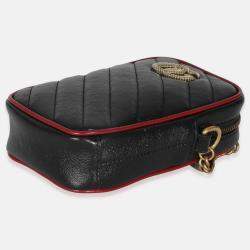 Pre Owned Gucci Red/Black Calfskin Matelasse Mini GG Marmont Crossbody Bag