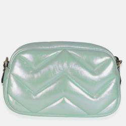 Pre Owned Gucci Salvy Green Iridescent Nappa Chevron Matelasse Small GG Marmont Chain Bag
