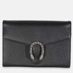 Pre Owned Gucci Black Dollar Calfskin Dionysus Chain Wallet