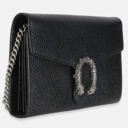 Pre Owned Gucci Black Dollar Calfskin Dionysus Chain Wallet
