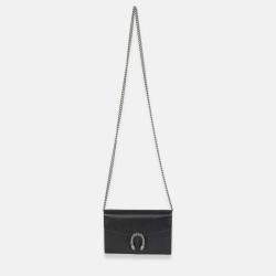 Pre Owned Gucci Black Dollar Calfskin Dionysus Chain Wallet