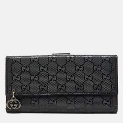 Pre Owned Gucci Black GG Imprime Canvas and Leather Bifold Long Wallet