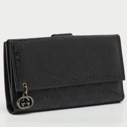 Pre Owned Gucci Black GG Imprime Canvas and Leather Bifold Long Wallet