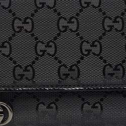 Pre Owned Gucci Black GG Imprime Canvas and Leather Bifold Long Wallet