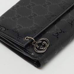 Pre Owned Gucci Black GG Imprime Canvas and Leather Bifold Long Wallet