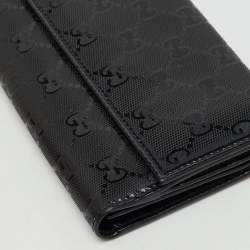 Pre Owned Gucci Black GG Imprime Canvas and Leather Bifold Long Wallet
