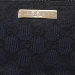 Pre Owned Gucci Navy Blue/Black GG Canvas and Leather Boat Pochette Bag