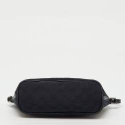 Pre Owned Gucci Navy Blue/Black GG Canvas and Leather Boat Pochette Bag