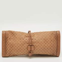 Pre Owned Gucci Brown Perforated Leather Malika Studded Clutch