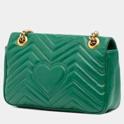 Pre Owned Gucci Green Medium GG Marmont Matelasse Leather Shoulder Bag