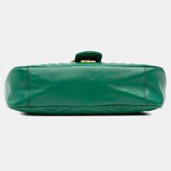 Pre Owned Gucci Green Medium GG Marmont Matelasse Leather Shoulder Bag
