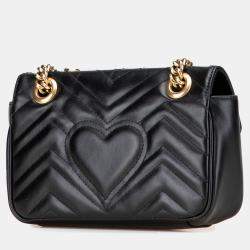 Pre Owned Gucci Black Small GG Marmont Matelasse Leather Shoulder Bag