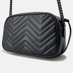 Pre Owned Gucci GG Marmont Small Camera Bag Black Leather Size Small