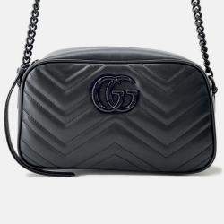Pre Owned Gucci GG Marmont Small Camera Bag Black Leather Size Small