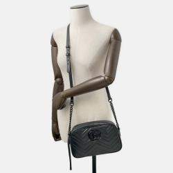 Pre Owned Gucci GG Marmont Small Camera Bag Black Leather Size Small