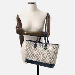Pre Owned Gucci Ophidia Gg Supreme 2Way Tote Bag Beige/Navy Pvc Leather Size Small