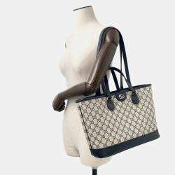 Pre Owned Gucci Ophidia Gg Supreme 2Way Tote Bag Beige/Navy Pvc Leather Size Small