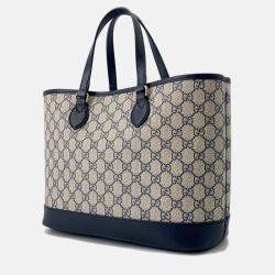 Pre Owned Gucci Ophidia Gg Supreme 2Way Tote Bag Beige/Navy Pvc Leather Size Small