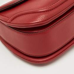 Pre Owned Gucci Red Leather Medium New Bamboo Top Handle Bag