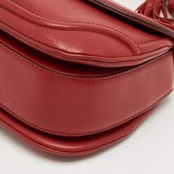 Pre Owned Gucci Red Leather Medium New Bamboo Top Handle Bag