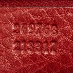 Pre Owned Gucci Red Leather Medium New Bamboo Top Handle Bag
