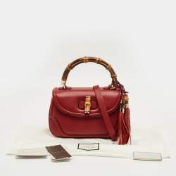 Pre Owned Gucci Red Leather Medium New Bamboo Top Handle Bag