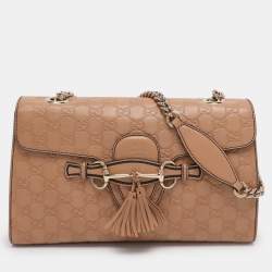 Pre Owned Gucci Beige Guccissima Leather Medium Emily Chain Shoulder Bag