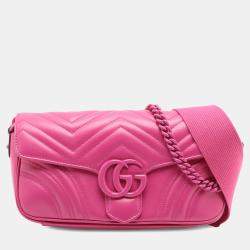Pre Owned Gucci Pink Small Calfskin GG Marmont 2.0 Satchel