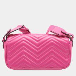 Pre Owned Gucci Pink Small Calfskin GG Marmont 2.0 Satchel