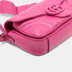 Pre Owned Gucci Pink Small Calfskin GG Marmont 2.0 Satchel