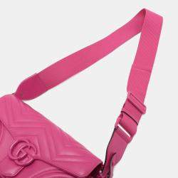 Pre Owned Gucci Pink Small Calfskin GG Marmont 2.0 Satchel