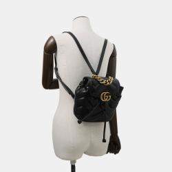 Pre Owned Gucci Gg Marmont Mini Backpack In Leather Black