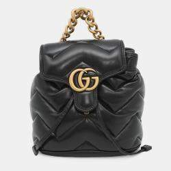 Pre Owned Gucci Gg Marmont Mini Backpack In Leather Black