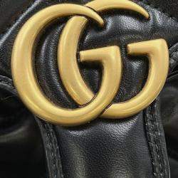 Pre Owned Gucci Gg Marmont Mini Backpack In Leather Black