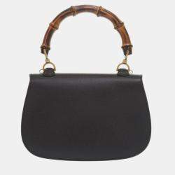 Pre Owned Gucci Bamboo Leather Black Handbag
