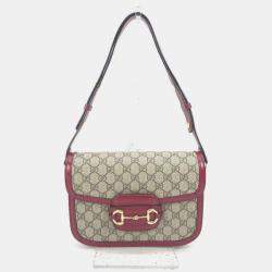 Pre Owned Gucci Gg Supreme Horsebit 1955 Shoulder Bag Beige Canvas/Leather