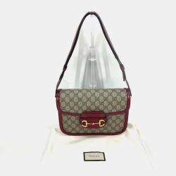 Pre Owned Gucci Gg Supreme Horsebit 1955 Shoulder Bag Beige Canvas/Leather