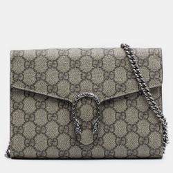 Pre Owned Gucci Brown GG Supreme Dionysus Chain Wallet