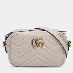 Pre Owned Gucci White Mini GG Marmont Matelasse Leather Crossbody