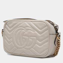 Pre Owned Gucci White Mini GG Marmont Matelasse Leather Crossbody