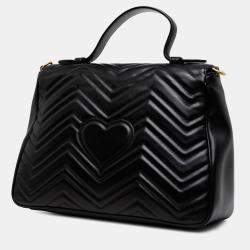 Pre Owned Gucci Black Medium GG Marmont Matelasse Leather Top Handle Satchel